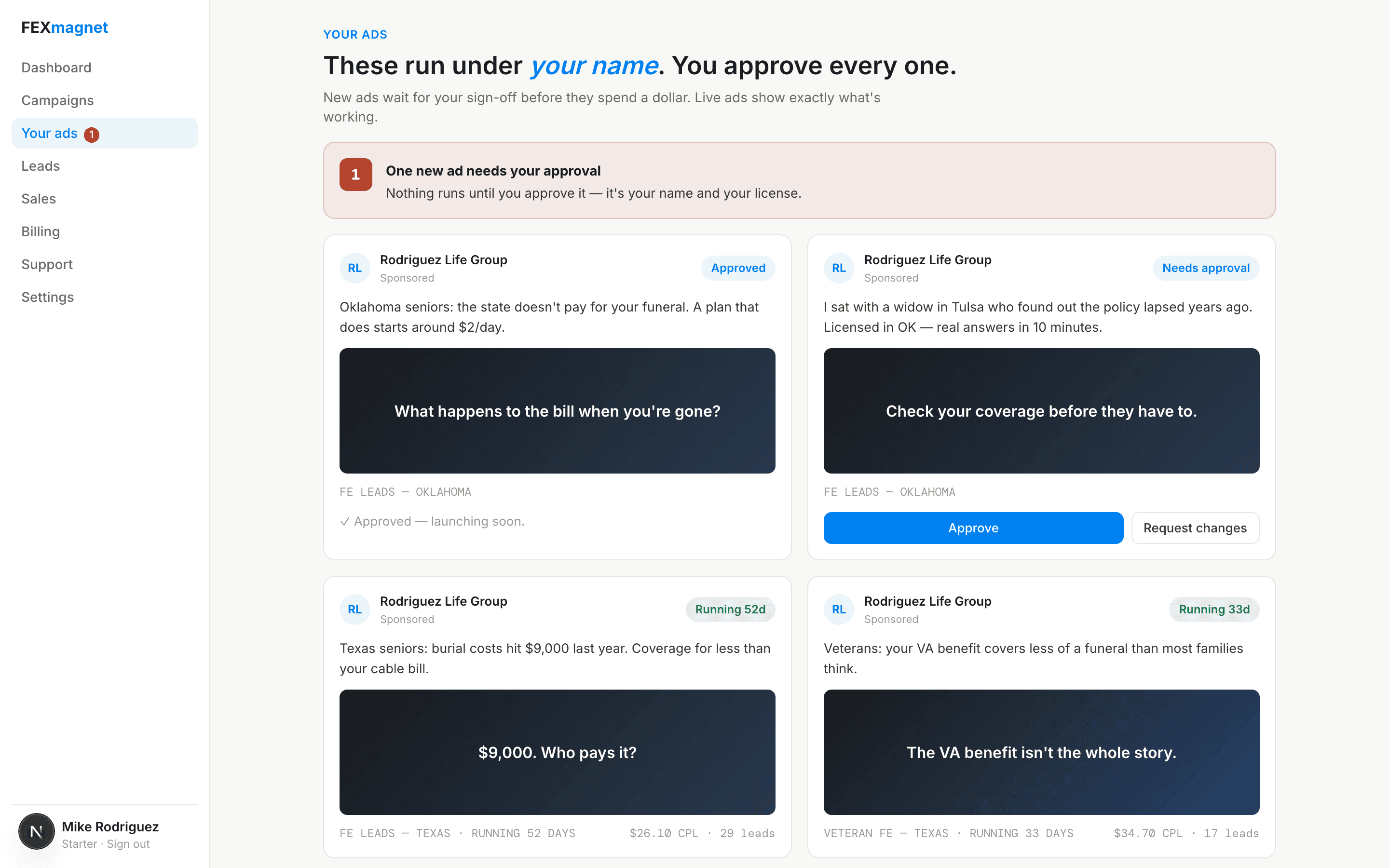 Your ads — every ad waits for your approval